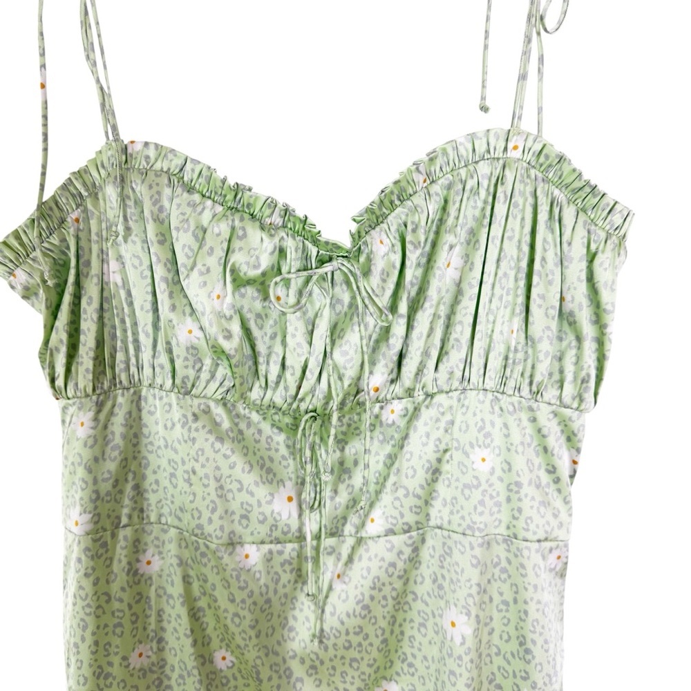 For Love & Lemons Robin Satin Cheetah Midi Dress in Mint Green Size 8/10 - Picture 11 of 16